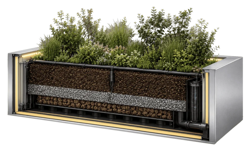 Growclad Fassadenmodul – Schichtaufbau